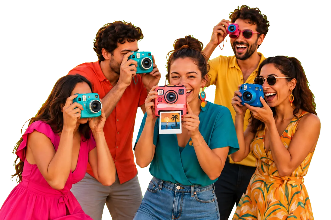 Gosti fotografiraju šarenim instant aparatima na proslavi